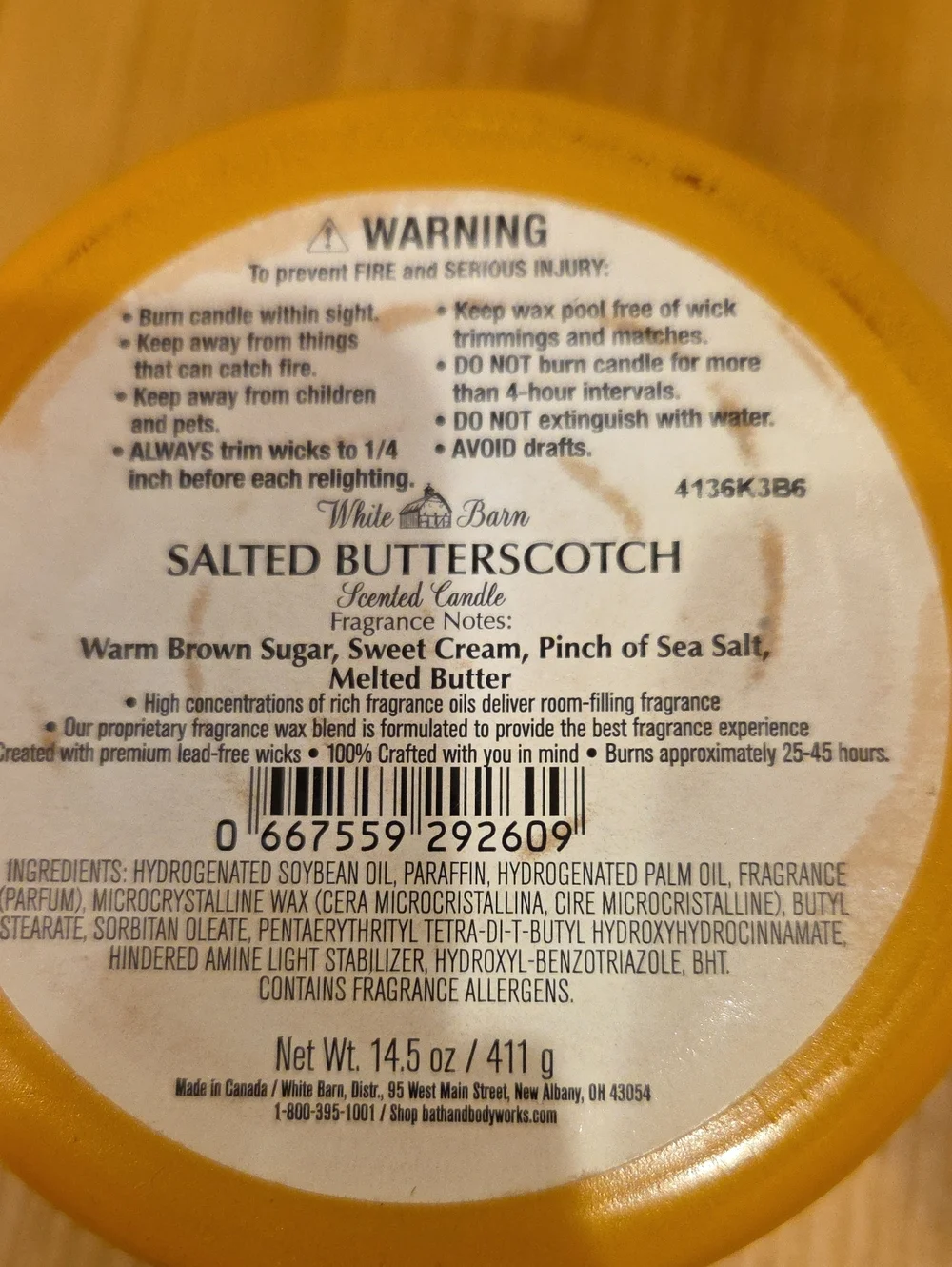 White Barn Salted Butterscotch Candle - Picture 3 of 3